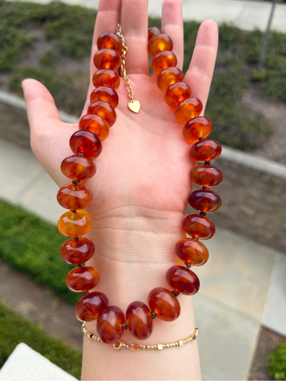 Amber Color Chunky Beaded Necklace - Warm Honey Brown Necklace